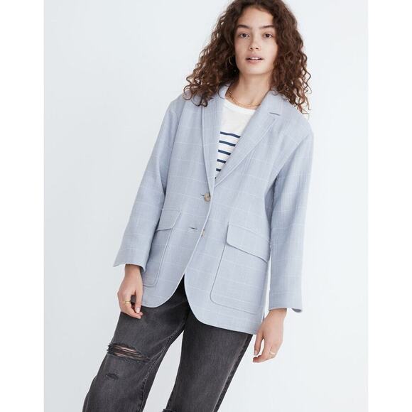 Madewell Cotton-Linen Relaxed Larsen Blazer Windowpane Dusty Pool Size S - Picture 1 of 8